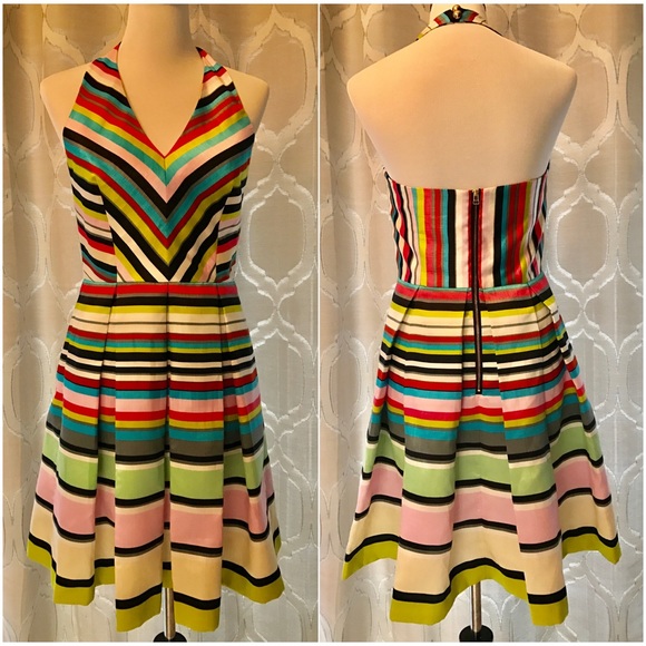 Taylor Dresses & Skirts - Taylor Rainbow Stripe Fit and Flare Halter Dress
